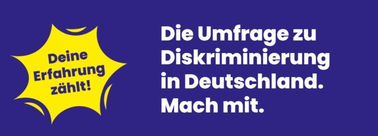 ein Bild, dass mit Schrift dazu aufruft, seine eigenen Erfahrungen zu teilen hinsichtlich Diskriminierung.