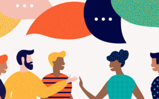 Ein Bild, auf dem verschiedene Personen zu sehen sind, die miteinander im Gespräch sind.