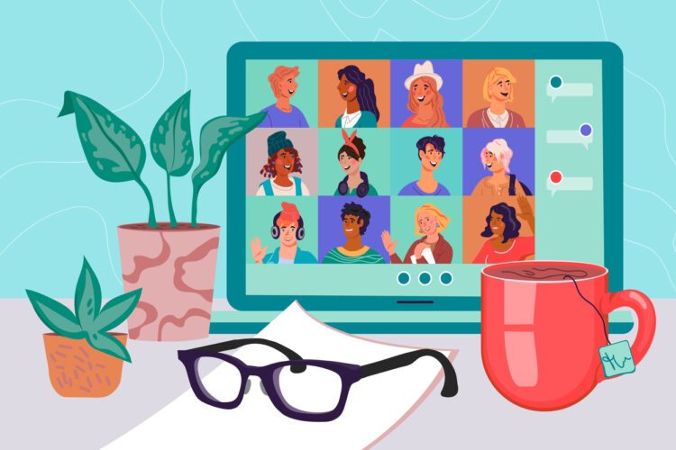 Menschen tauschen sich gemeinsam in einem Online-Treffen aus